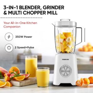 NIKAI 3-in-1 Blender with 1.5 Ltr Liquid Jar, 1 Coffee Grinder & 1 Meat Mincer, 2 Speeds, Stainless Blades, Unbreakable Jar, Perfect for Dry And Wet Fine Grinding, Mixing & Juicing 1.5 L 600 W NB1900NA1/ NB2900EB2 White - Image 6