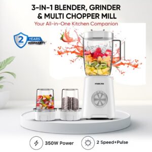 NIKAI 3-in-1 Blender with 1.5 Ltr Liquid Jar, 1 Coffee Grinder & 1 Meat Mincer, 2 Speeds, Stainless Blades, Unbreakable Jar, Perfect for Dry And Wet Fine Grinding, Mixing & Juicing 1.5 L 600 W NB1900NA1/ NB2900EB2 White - Image 7
