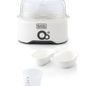 BLACK+DECKER Egg Cooker with 6-Egg Rack, 2 Poaching Pans, Dry Boil Protection, Auto Shutoff, Transparent Cover, Easy to Clean, Perfect for Boiled and Poached Eggs, 280 W EG200-B5 White - Image 3