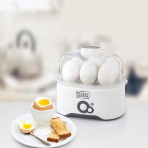 BLACK+DECKER Egg Cooker with 6-Egg Rack, 2 Poaching Pans, Dry Boil Protection, Auto Shutoff, Transparent Cover, Easy to Clean, Perfect for Boiled and Poached Eggs, 280 W EG200-B5 White - Image 5