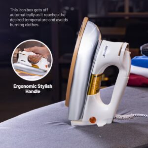 GEEPAS Heavy Weight Dry Iron with Overheat Protection | Golden Ceramic Soleplate | Cord Wrap Facility 2.15 kg 1200 W GDI23011 White/Silver/Gold 2.15 kg 1200 W GDI23011 White/Silver/Gold - Image 5