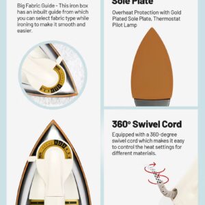 GEEPAS Heavy Weight Dry Iron with Overheat Protection | Golden Ceramic Soleplate | Cord Wrap Facility 2.15 kg 1200 W GDI23011 White/Silver/Gold 2.15 kg 1200 W GDI23011 White/Silver/Gold - Image 6