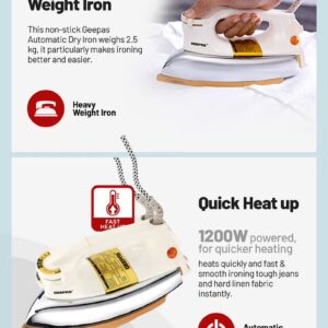 GEEPAS Heavy Weight Dry Iron with Overheat Protection | Golden Ceramic Soleplate | Cord Wrap Facility 2.15 kg 1200 W GDI23011 White/Silver/Gold 2.15 kg 1200 W GDI23011 White/Silver/Gold - Image 7