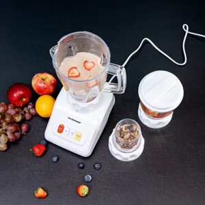Olsenmark Multi-Functional 3 In 1 Blender, With 1.5 Liter Jar Capacity, Stainless Steel Blade & Housing, Overheat Protection, Multi-Functional Design For Blending, Grinding & Mincing, 2 Speed Function 1.5 L 600 W OMSB2054S White/Clear - Image 5