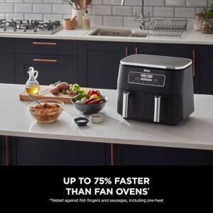 Ninja Foodi Dual Zone Digital Air Fryer, 2 Drawers, 7.6L, 6-In-1, Uses No Oil, Air Fry, Max Crisp, Roast, Bake, Reheat, Dehydrate, Cooks 4-6 Portions, Non-Stick, Dishwasher Safe Baskets 7.6 L 2470 W AF300ME/AF300EU Black - Image 3