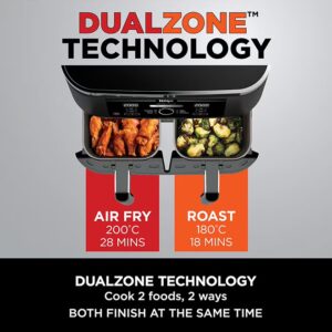 Ninja Foodi Dual Zone Digital Air Fryer, 2 Drawers, 7.6L, 6-In-1, Uses No Oil, Air Fry, Max Crisp, Roast, Bake, Reheat, Dehydrate, Cooks 4-6 Portions, Non-Stick, Dishwasher Safe Baskets 7.6 L 2470 W AF300ME/AF300EU Black - Image 6