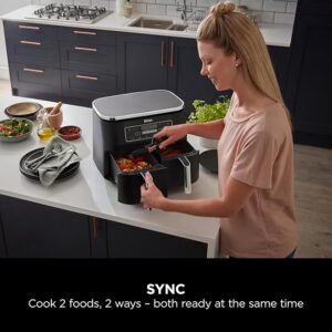Ninja Foodi Dual Zone Digital Air Fryer, 2 Drawers, 7.6L, 6-In-1, Uses No Oil, Air Fry, Max Crisp, Roast, Bake, Reheat, Dehydrate, Cooks 4-6 Portions, Non-Stick, Dishwasher Safe Baskets 7.6 L 2470 W AF300ME/AF300EU Black - Image 7