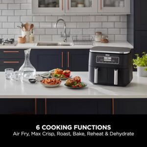 Ninja Foodi Dual Zone Digital Air Fryer, 2 Drawers, 7.6L, 6-In-1, Uses No Oil, Air Fry, Max Crisp, Roast, Bake, Reheat, Dehydrate, Cooks 4-6 Portions, Non-Stick, Dishwasher Safe Baskets 7.6 L 2470 W AF300ME/AF300EU Black - Image 8