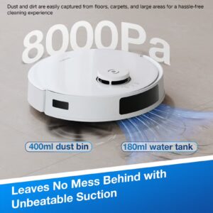 ecovacs DEEBOT Robot Vacuum Clener, 8000 Pa Strongest Suction for Deep Cleaning and Mopping, Anti-Tangle Technology, TrueMapping Intelligent Path Planning, Auto-Empty, APP Control 45 W N20 PRO PLUS White - Image 8