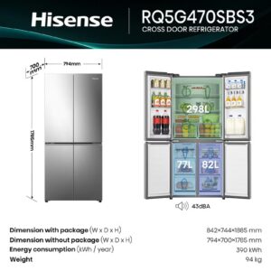 Hisense Gross 610L/Net 456L Cross Door  Refrigerator Fridge RQ5G470SBS3, My Fresh Choice Function, Metal-Tech Cooling, Durable Inverter, Premium Flat Door Design, Total No Frost, Multi AirFlow, Inverter RQ5G470SBS3 SILVER - Image 10