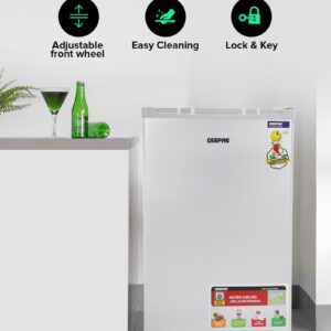 GEEPAS 110L Gross/ 95L Net Capacity, Direct Cool Single Door Defrost Refrigerator With Silver Finish, Recessed Handle, Glass Shelves, Transparent Door Basket, Adjsutable Front Wheel, Lock & Key, Low Noise GRF119SPE Silver - Image 4