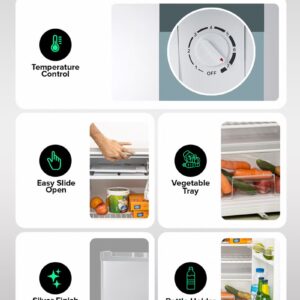 GEEPAS 110L Gross/ 95L Net Capacity, Direct Cool Single Door Defrost Refrigerator With Silver Finish, Recessed Handle, Glass Shelves, Transparent Door Basket, Adjsutable Front Wheel, Lock & Key, Low Noise GRF119SPE Silver - Image 5
