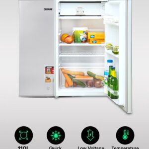 GEEPAS 110L Gross/ 95L Net Capacity, Direct Cool Single Door Defrost Refrigerator With Silver Finish, Recessed Handle, Glass Shelves, Transparent Door Basket, Adjsutable Front Wheel, Lock & Key, Low Noise GRF119SPE Silver - Image 6