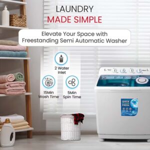 Nobel 13kg Semi-Automatic Twin Tub Top Load Washing Machine – 7.5kg Spin, 4 Control Knobs, Double Layer Cabinet, Blue ABS Lid 13 L 790 W NWM1450 White - Image 4