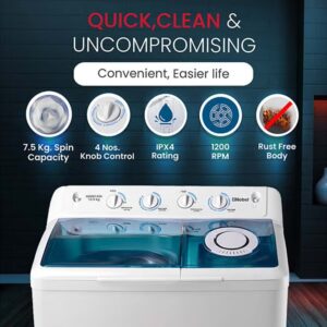 Nobel 13kg Semi-Automatic Twin Tub Top Load Washing Machine – 7.5kg Spin, 4 Control Knobs, Double Layer Cabinet, Blue ABS Lid 13 L 790 W NWM1450 White - Image 5