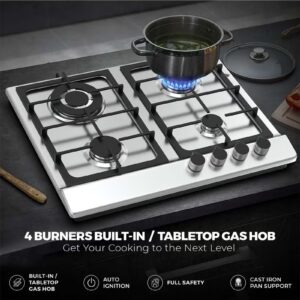 NIKAI 4 Burner Gas Hob With Auto Ignition, Cast Iron Support, Full Safety Features, Straight Flame, Stainless Steel Body, Rapid Burner, Semi-Rapid Burner, Auxiliary Burner NGH3005N Silver - Image 6
