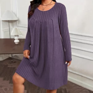2025 Autumn/Winter Dress Women Fashion Plus Size Long Sleeve Dresses Casual Patchwork Loose Knitted Dress For Women Clothing 5XL - Image 5