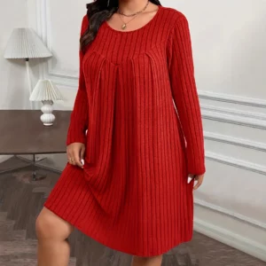 2025 Autumn/Winter Dress Women Fashion Plus Size Long Sleeve Dresses Casual Patchwork Loose Knitted Dress For Women Clothing 5XL - Image 4