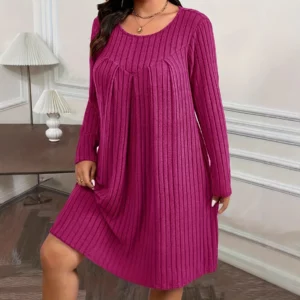 2025 Autumn/Winter Dress Women Fashion Plus Size Long Sleeve Dresses Casual Patchwork Loose Knitted Dress For Women Clothing 5XL - Image 3