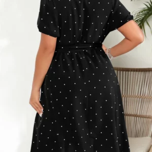 GIBSIE Plus Size Square Neck Polka Dot Belted Dress Women's Elegant Retro Puff Sleeve High Waist Summer A-line Big Swing Dresses - Image 6