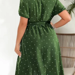 GIBSIE Plus Size Square Neck Polka Dot Belted Dress Women's Elegant Retro Puff Sleeve High Waist Summer A-line Big Swing Dresses - Image 3
