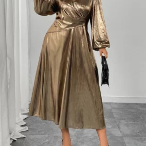 GIBSIE Plus Size Surplice Neck Long Sleeve Elegant Party A-Line Dress 2025 Autumn New Women's High Waist Slim Maxi Long Dresses - Image 1