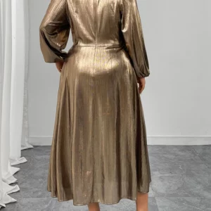 GIBSIE Plus Size Surplice Neck Long Sleeve Elegant Party A-Line Dress 2025 Autumn New Women's High Waist Slim Maxi Long Dresses - Image 2