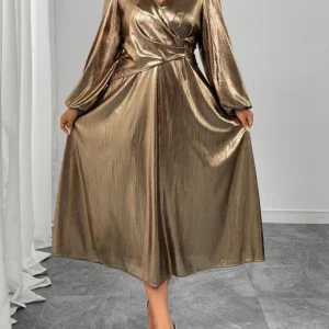GIBSIE Plus Size Surplice Neck Long Sleeve Elegant Party A-Line Dress 2025 Autumn New Women's High Waist Slim Maxi Long Dresses - Image 3