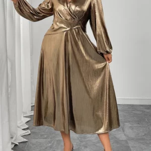 GIBSIE Plus Size Surplice Neck Long Sleeve Elegant Party A-Line Dress 2025 Autumn New Women's High Waist Slim Maxi Long Dresses - Image 4
