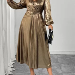 GIBSIE Plus Size Surplice Neck Long Sleeve Elegant Party A-Line Dress 2025 Autumn New Women's High Waist Slim Maxi Long Dresses - Image 5