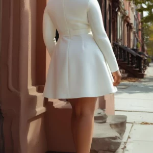 Plus Size Semi Formal White Stand-Up Collar Long Sleeve Drilling Elegant Bow Tie Mini Dresses - Image 4