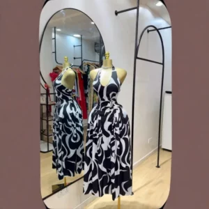 2025 Women V-neck Sleeveless Halter Print Midi Dress Backless Elegant Birthday Beach Party Vestidos Big Swing Dresses - Image 5