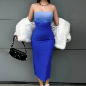 Women Tie Dye Gradient Sleeveless Backless Strapless Dress Summer Sexy Slim Bodycon Dresses Fashion Beach Chest Wrapping Clothes - Image 3