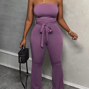 Women's Summer Elegant Solid Color Strapless Wide-Leg Jumpsuit - Image 5