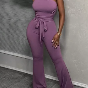 Women's Summer Elegant Solid Color Strapless Wide-Leg Jumpsuit - Image 4