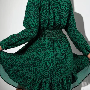 New Sexy V-Neck Leopard Print Long-Sleeve Dress Plus Size Women Clothing American Slim A-Line Skirt Elegant Party Evening Dress - Image 5
