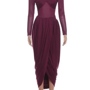 Nibber Splits Hem Dress Woman Mesh Patchwork o-Neck Full Sleeve Irregular Ruched Midnight Prom Party Elegant Skinny Vestidos - Image 9
