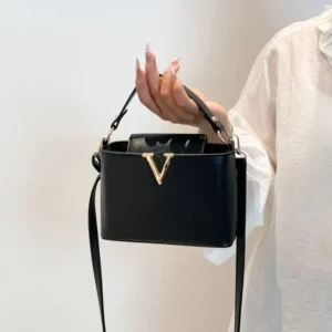Luxury Women's Tote Bag, Chic V Shaped Stylish Pu Leather Bucket Bag, Top Cover Handbag Women Shoulder Crossbody Bags for Woman - Image 2