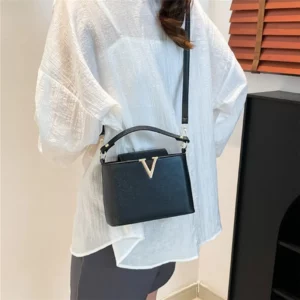 Luxury Women's Tote Bag, Chic V Shaped Stylish Pu Leather Bucket Bag, Top Cover Handbag Women Shoulder Crossbody Bags for Woman - Image 5