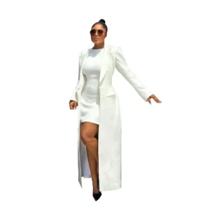 Simple One Button Blazer 1 Piece Vintage Floor Length Full Sleeve Long Coat Customized Casual Show Power Dresses Jacket - Image 2