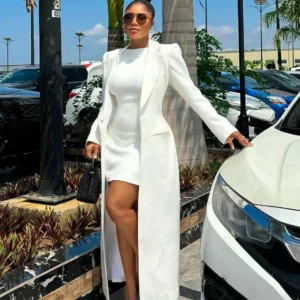 Simple One Button Blazer 1 Piece Vintage Floor Length Full Sleeve Long Coat Customized Casual Show Power Dresses Jacket - Image 4