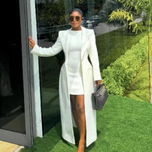 Simple One Button Blazer 1 Piece Vintage Floor Length Full Sleeve Long Coat Customized Casual Show Power Dresses Jacket - Image 3