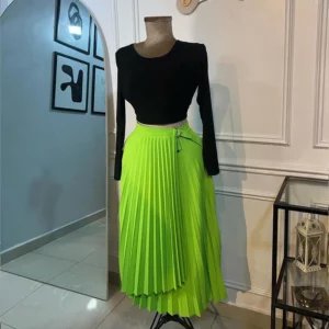 OMSJ Elegant Lady Pleated Irregular High Waist Buckle Mid-length A-line Skirts Solid Color Simple Loose Elastic Spring Skirt - Image 5