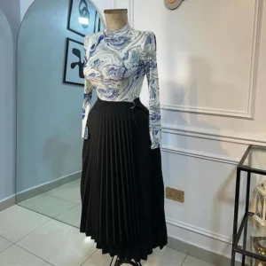 OMSJ Elegant Lady Pleated Irregular High Waist Buckle Mid-length A-line Skirts Solid Color Simple Loose Elastic Spring Skirt - Image 6