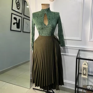 OMSJ Elegant Lady Pleated Irregular High Waist Buckle Mid-length A-line Skirts Solid Color Simple Loose Elastic Spring Skirt - Image 8