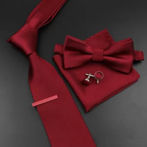New Men's Tie Bowtie Set Luxury Business Worker Blue Black Solid Color Silk Polyester Jacquard Woven Necktie Suit Wedding Party - Image 3