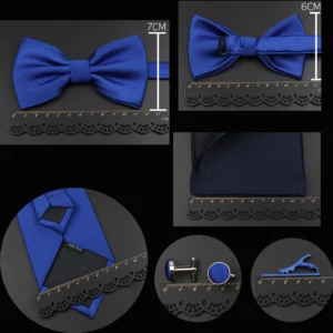 New Men's Tie Bowtie Set Luxury Business Worker Blue Black Solid Color Silk Polyester Jacquard Woven Necktie Suit Wedding Party - Image 4