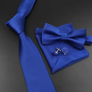New Men's Tie Bowtie Set Luxury Business Worker Blue Black Solid Color Silk Polyester Jacquard Woven Necktie Suit Wedding Party - Image 6