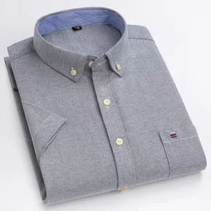 Men's high-quality Oxford cotton short sleeved shirt for summer comfort breathable classic solid color plaid business leisure - Image 6