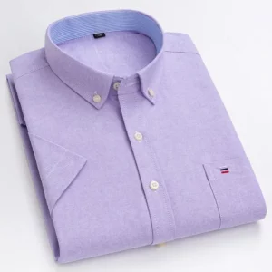 Men's high-quality Oxford cotton short sleeved shirt for summer comfort breathable classic solid color plaid business leisure - Image 4